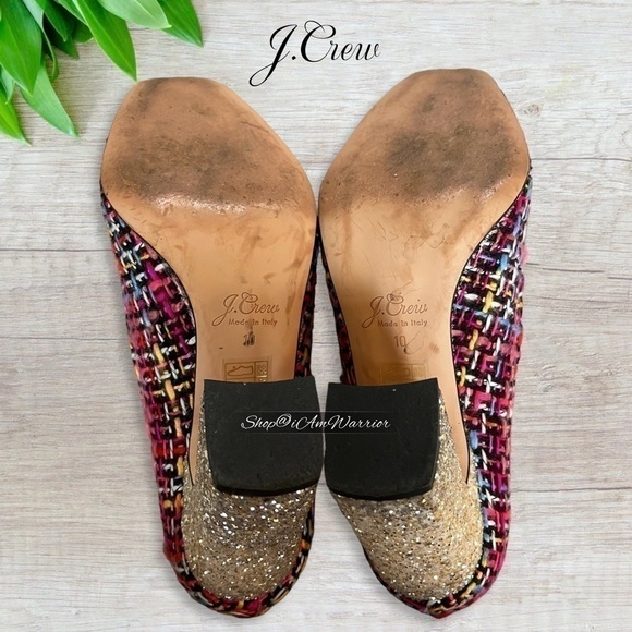 J.Crew magenta mixed tweed glitter block heels with ribbon toe bow - Picture 15 of 17